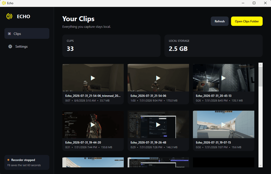 Echo desktop app clip library
